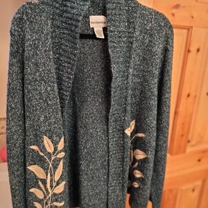 Breckenridge Teal Sweater with Leaf Design